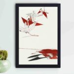 Enhance your decor with this stunning vintage art print of bird origami by Watanabe Seitei,placed on the wall