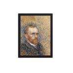 Vintage art print of Vincent van Gogh's iconic "Self-Portrait",displayed on the wall with black frame