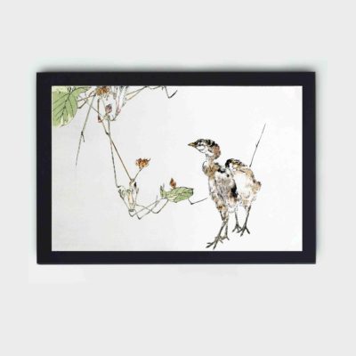 Enhance your decor with this charming vintage art print of wild ducklings by Watanabe Seitei,displayed on the wall