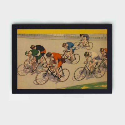 Feel the adrenaline rush with this vintage bicycle race art print,displayed on the wall