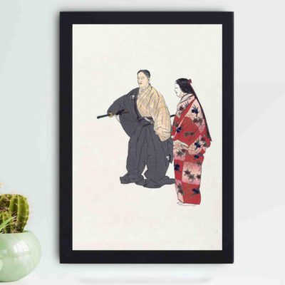 Experience the drama of Noh theater with this Kogyo Tsukioka "Tomonaga" art print,hung on the wall