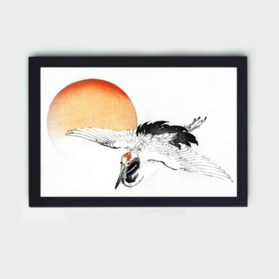 the grace and elegance of a Flying Crane in this vintage art print by Kono Bairei,placed on the wall