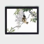 vintage art print of "Sparrow on a Branch" by Kono Bairei,High-resolution canvas print with frame, with black frame