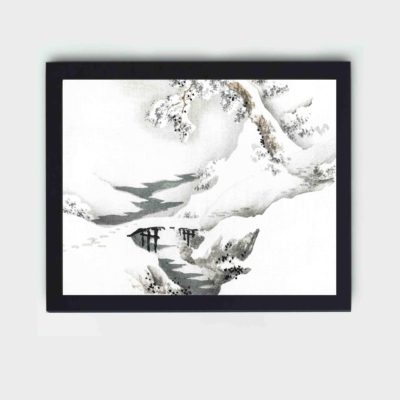 the serene beauty of a winter landscape in this vintage art print by Kono Bairei,placed on the wall