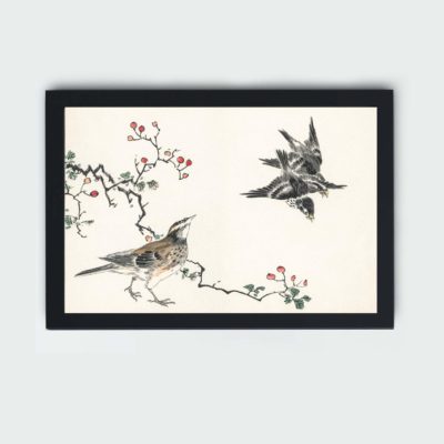 the beauty of the Dosky Thrush and Japanese Grey Thrush in this vintage art print by Numata Kashu by Toyohara Kunichika,placed on the wall