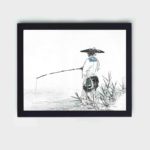 the timeless beauty of a Fisherman in this vintage art print by Kono Bairei,placed on the wall