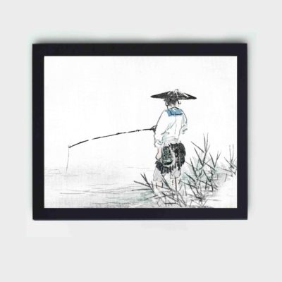 the timeless beauty of a Fisherman in this vintage art print by Kono Bairei,placed on the wall