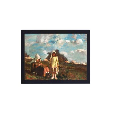 The countryside with Winslow Homer's "Two Girls with Sunbonnets," displayed on the wall with black frame