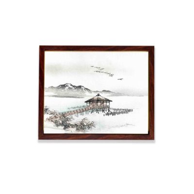 the serenity of a seaside cottage in this vintage art print by Kono Bairei,placed on the wall