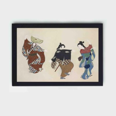 Experience the grace of Japanese dance with this Kamisaka Sekka "Dancers" vintage art print,displayed on the wall