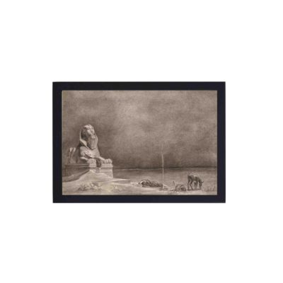 This vintage "Rest on the Flight to Egypt" print,displayed on the wall with black frame