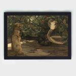 Join Rikki-tikki on his jungle adventures with this vintage art print,hung on a grey background wall