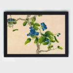 Elevate your space with the enchanting beauty of climbing blue flowers,displayed on the wall