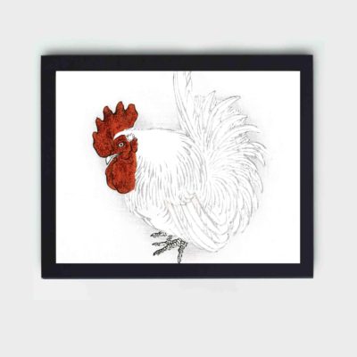 Discover the playful charm of a Japanese Bantam in this vintage art print by Kono Bairei,placed on the wall