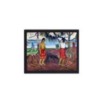 VIntage art print of Paul Gauguin's "Under the Pandanus." hung on the wall