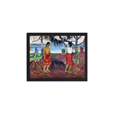 VIntage art print of Paul Gauguin's "Under the Pandanus." hung on the wall