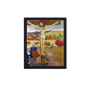 Vintage print of Paul Gauguin's "The Yellow Christ."framed and placed on the wall