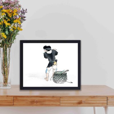 the everyday beauty of a Man with a Basket in this vintage art print by Kono Bairei,placed on the wall