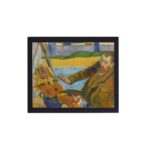 Vintage canvas print of Gauguin's "The Painter of Sunflowers" (1888),framed and placed on the wall