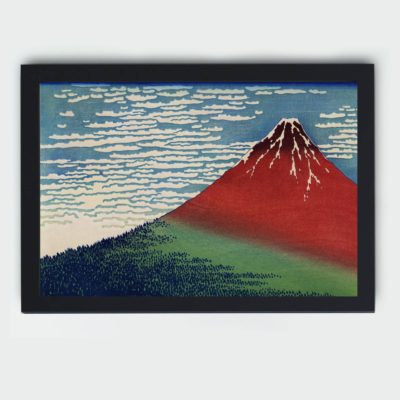 Experience the timeless beauty of Katsushika Hokusai's "Fine Wind, Clear Morning." displayed on the wall