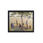 This vintage Pissarro "Apple Harvest" print,mounted on the wall with black frame.