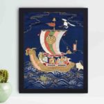 Experience the beauty of Japanese craftsmanship with this vintage embroidered Fukusa art print,placed on the wall