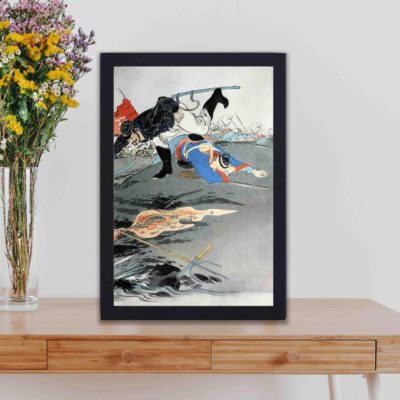 Experience the intensity of the Sino-Japanese War with this vintage art print,displayed on a table