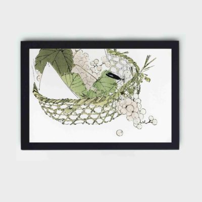 this stunning vintage art print of a grape basket by Watanabe Seitei,framed and placed on the wall