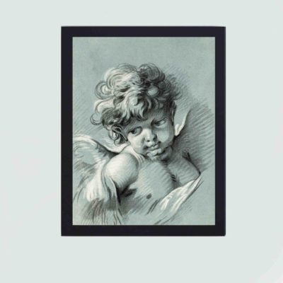 Elevate your space with this charming vintage art print featuring a Putto by Gilles Demarteau,displayed on a wall