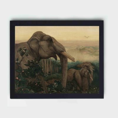 Experience the magic of the jungle with Toomai of the elephants art print,hung on a grey background wall