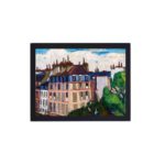 Experience the magic of Paris with this vibrant "Rooftops" art print by Henry Lyman Sayen,hung on the wall with black frame