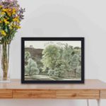 Beauty of Subiaco with this vintage tree landscape by Knip,kept on a table with black frame