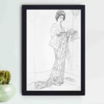 Experience the beauty of Japanese fashion with this Goyo Hashiguchi kimono art print,hung on the wall