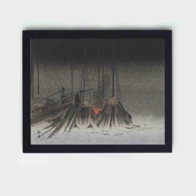 magic of the night with this Kogyo Tsukioka "Ships at Night" art print,mounted on the wall