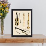 Experience the harmony of music with this vintage illustration of musical instruments,displayed on a table