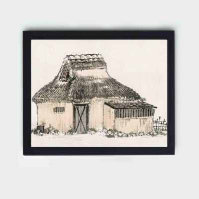 peaceful Japanese cottage with this vintage art print by Kono Bairei,placed on the wall