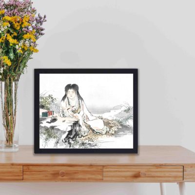 Discover the beauty of calligraphy in this vintage art print by Kono Bairei.,placed on the wall