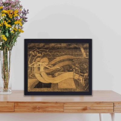 Spiritual depth of Jan Toorop's "O Grave, where is thy Victory?"displayed on a table with blackf rame