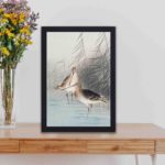 The beauty of nature with this Ohara Koson bar-tailed godwits art print,kept on a table