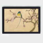 Featuring a delicate bird amidst plum blossoms,displayed on the wall