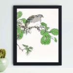 Discover the beauty of a Barbary Dove and Oak Tree in this vintage art print by Numata Kashu,placed on the wall