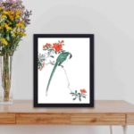 Discover the beauty of a Japanese Long-tailed Tit and a Pomegranate in this vintage art print by Numata Kashu,placed on the wall