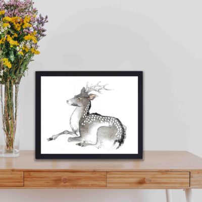 the majestic beauty of an Elk in this vintage art print by Kono Bairei,placed on the wall