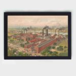 Explore the industrial age with this vintage Goodrich factories art print,mounted on the wall