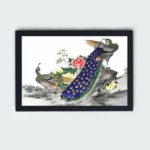 Discover the vibrant beauty of a Peacock and Peony in this vintage art print by Numata Kashu.,placed on the wall