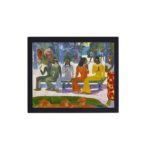 vintage art print of Paul Gauguin's "We Shall Not Go to Market Today" (1892),mounted on the wall