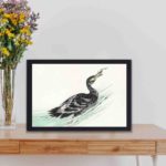 Discover the beauty of a Temminck's Cormorant in this vintage art print by Numata Kashu,placed on the wall