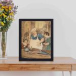 Experience the magic of Tom Thumb with this vintage art print,kept on a table with black frame