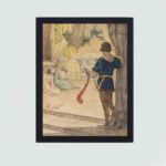 Experience the enchantment of Sleeping Beauty with this vintage art print,mounted on the wall