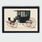 Vintage black carriage art print. Rare 1885 coach illustration,mounted on the wall